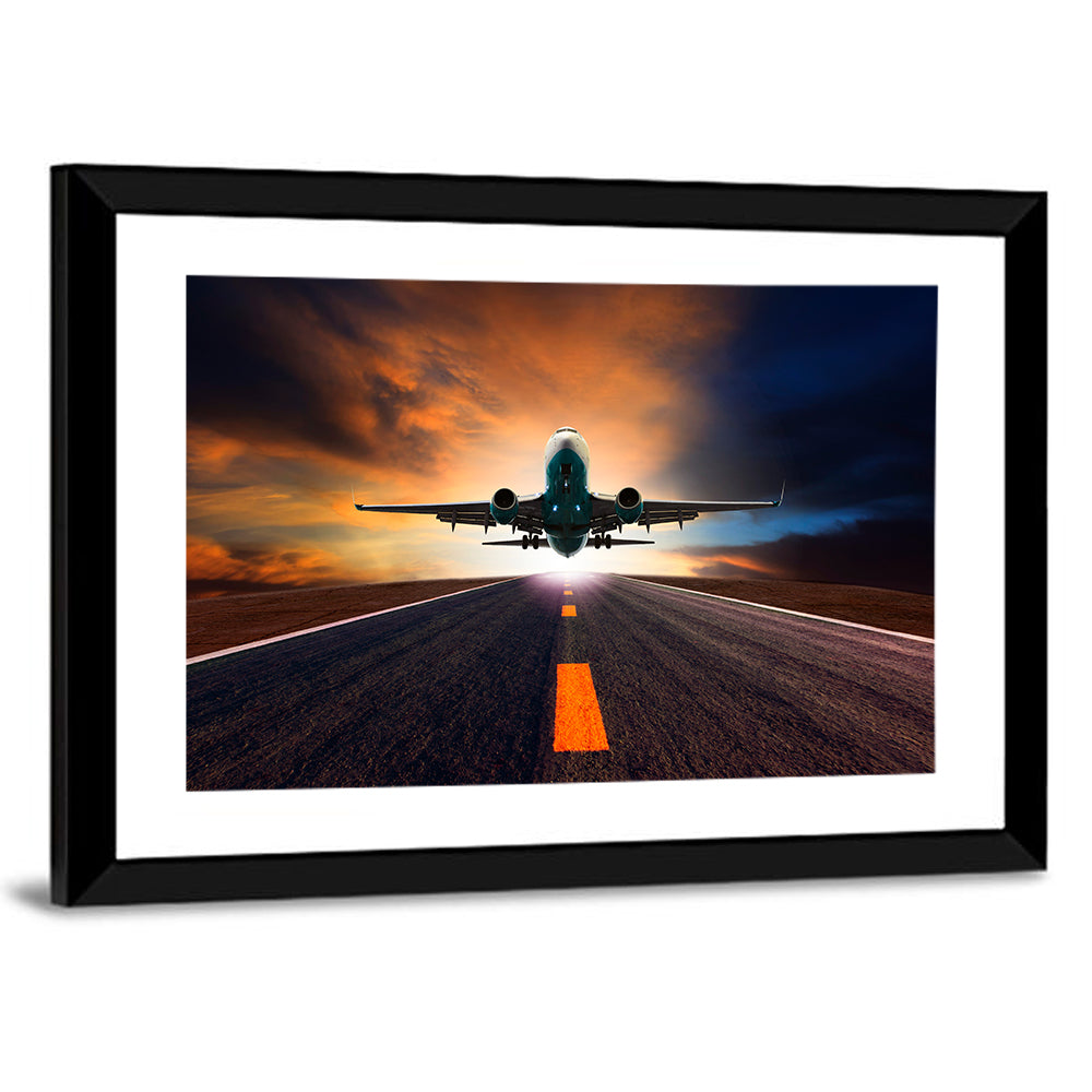 Passenger Jet Landing at Sunset Wall Art