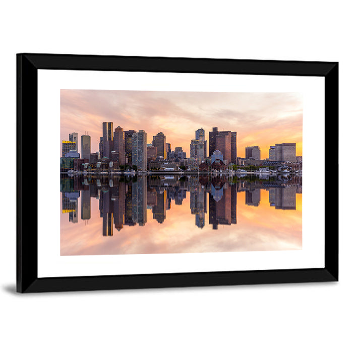 Boston Harbor Skyline at Dusk Wall Art as a framed print
