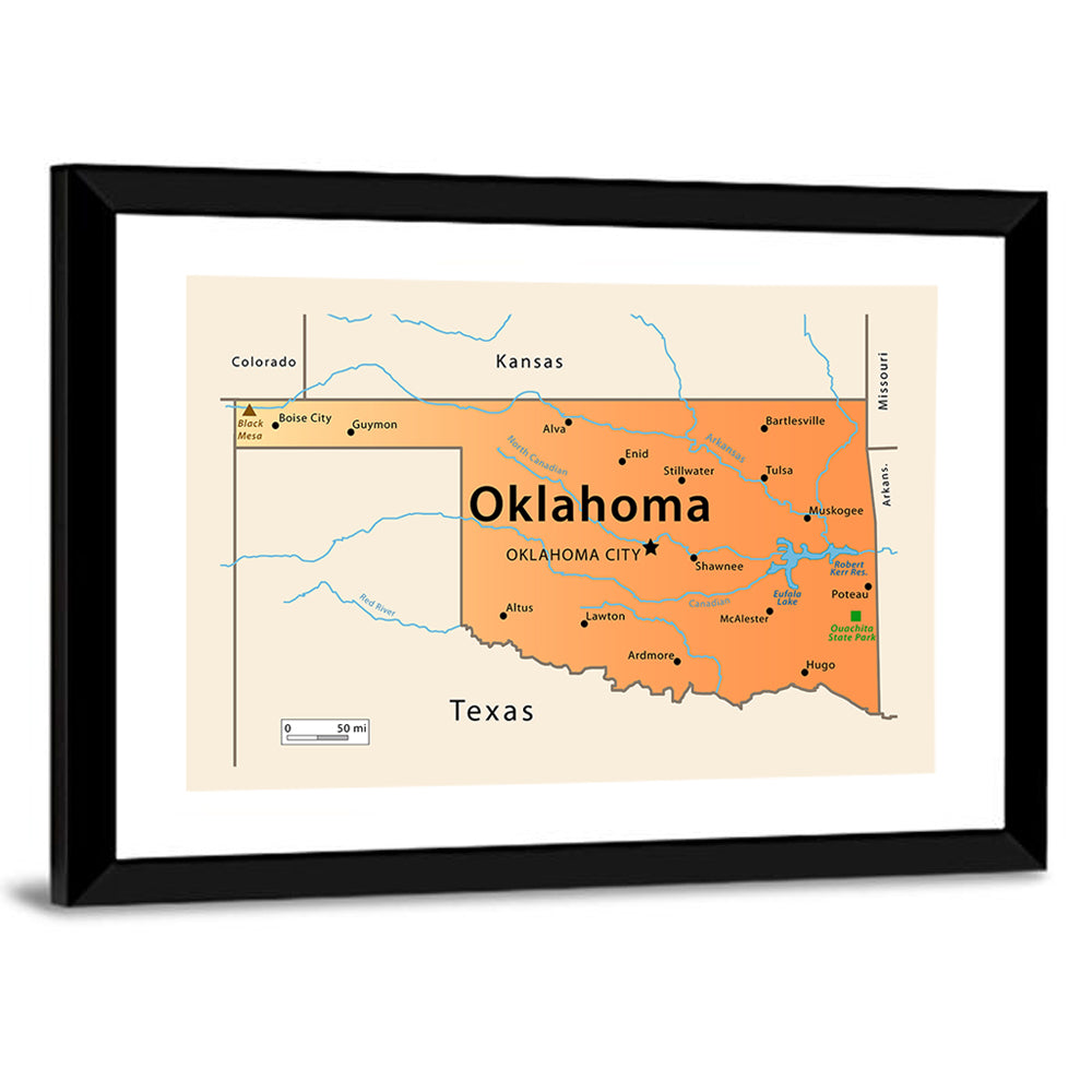Oklahoma State Map Wall Art