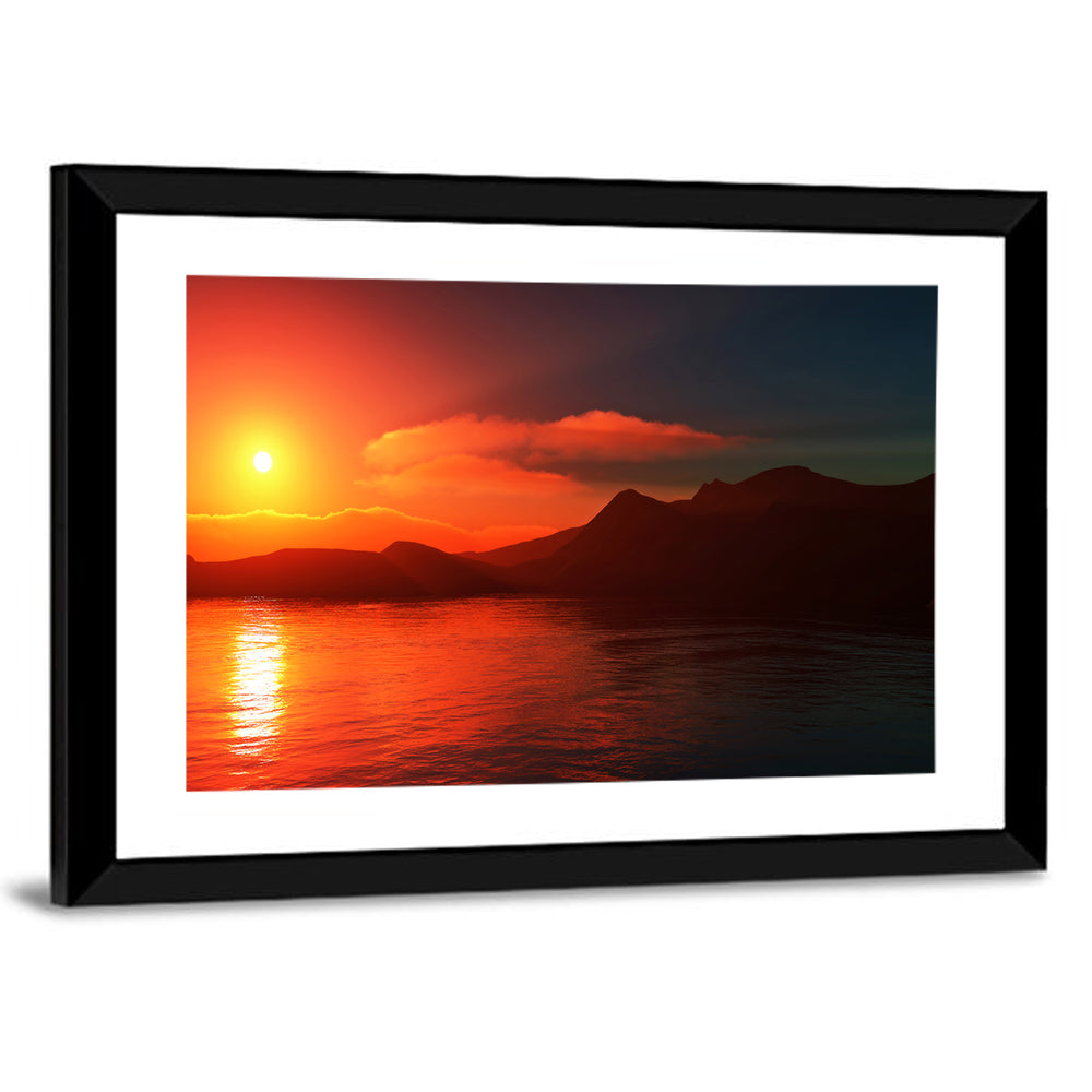 Sunset Reflection Over Mountain Lake Wall Art