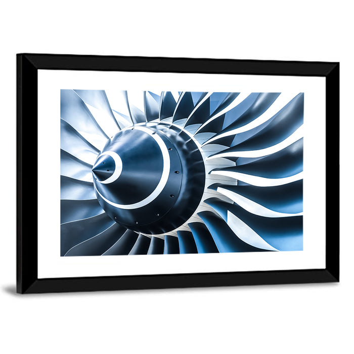 Blue Jet Turbine Blades Closeup Wall Art as a framed print
