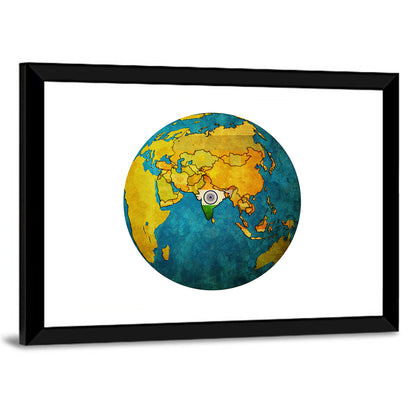 India On Globe Map Wall Art