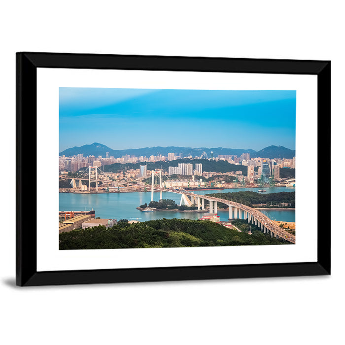 Haicang Suspension Bridge at Dusk Wall Art as a framed print