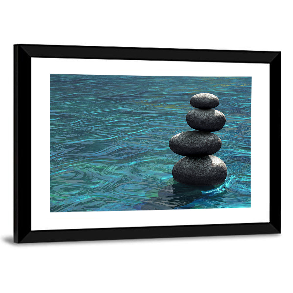 Zen Stone Stack Over Rippling Water Wall Art