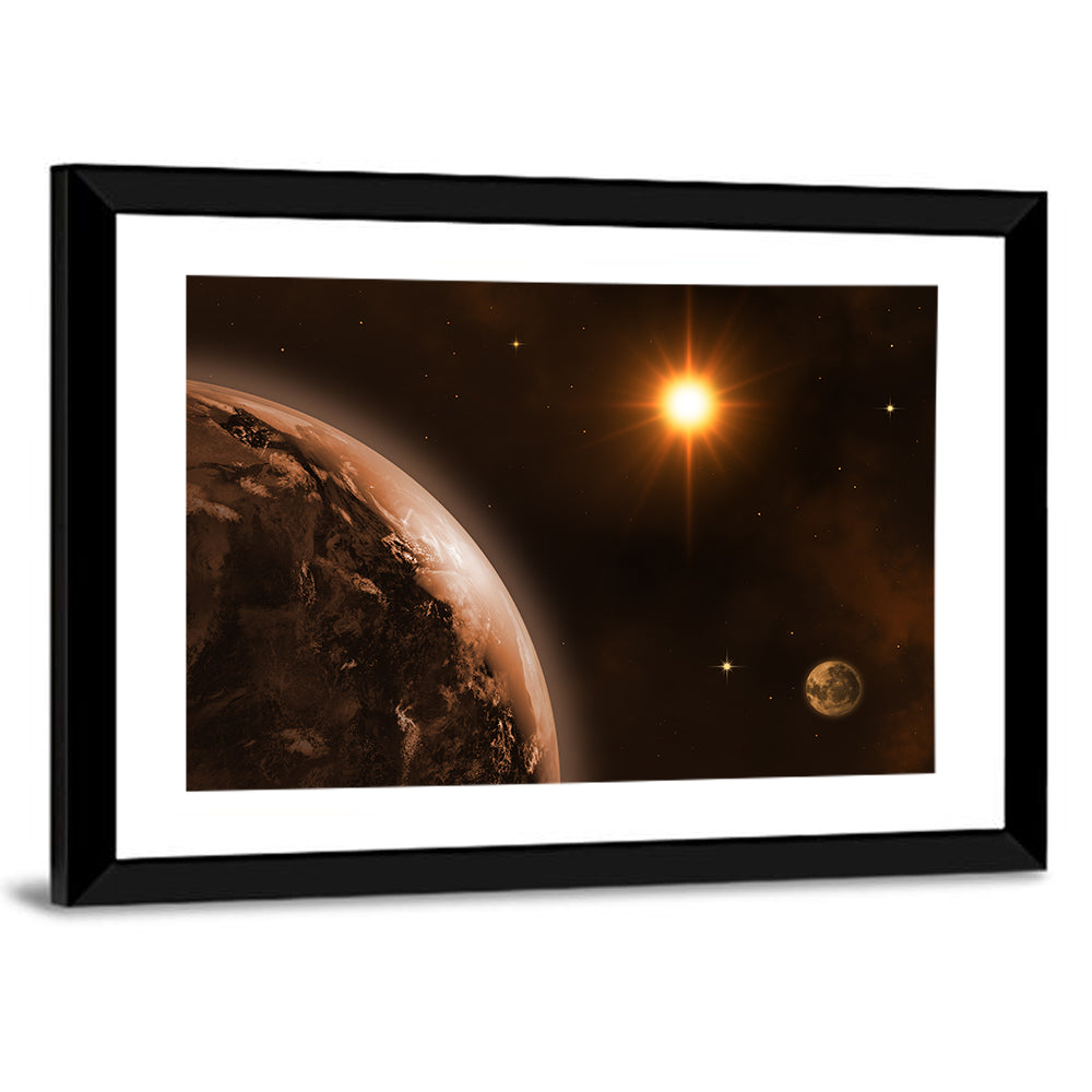 Crescent Planet with Golden Star and Moon Wall Art