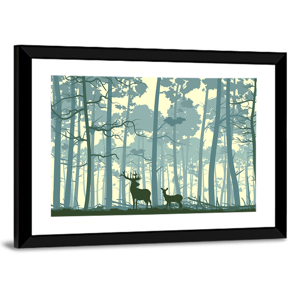 Wild Deer In Forest Abstract Wall Art