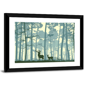 Wild Deer In Forest Abstract Wall Art