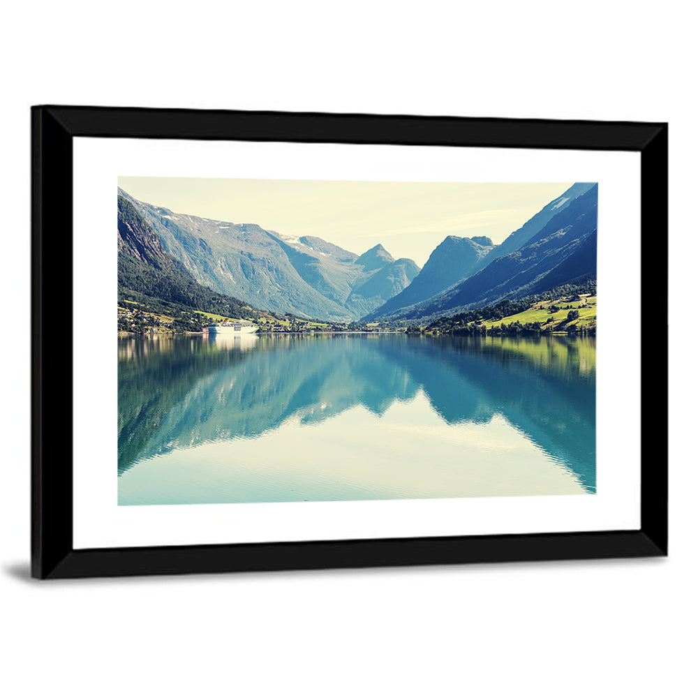 Scandinavian Mountain Lake Harbor Wall Art