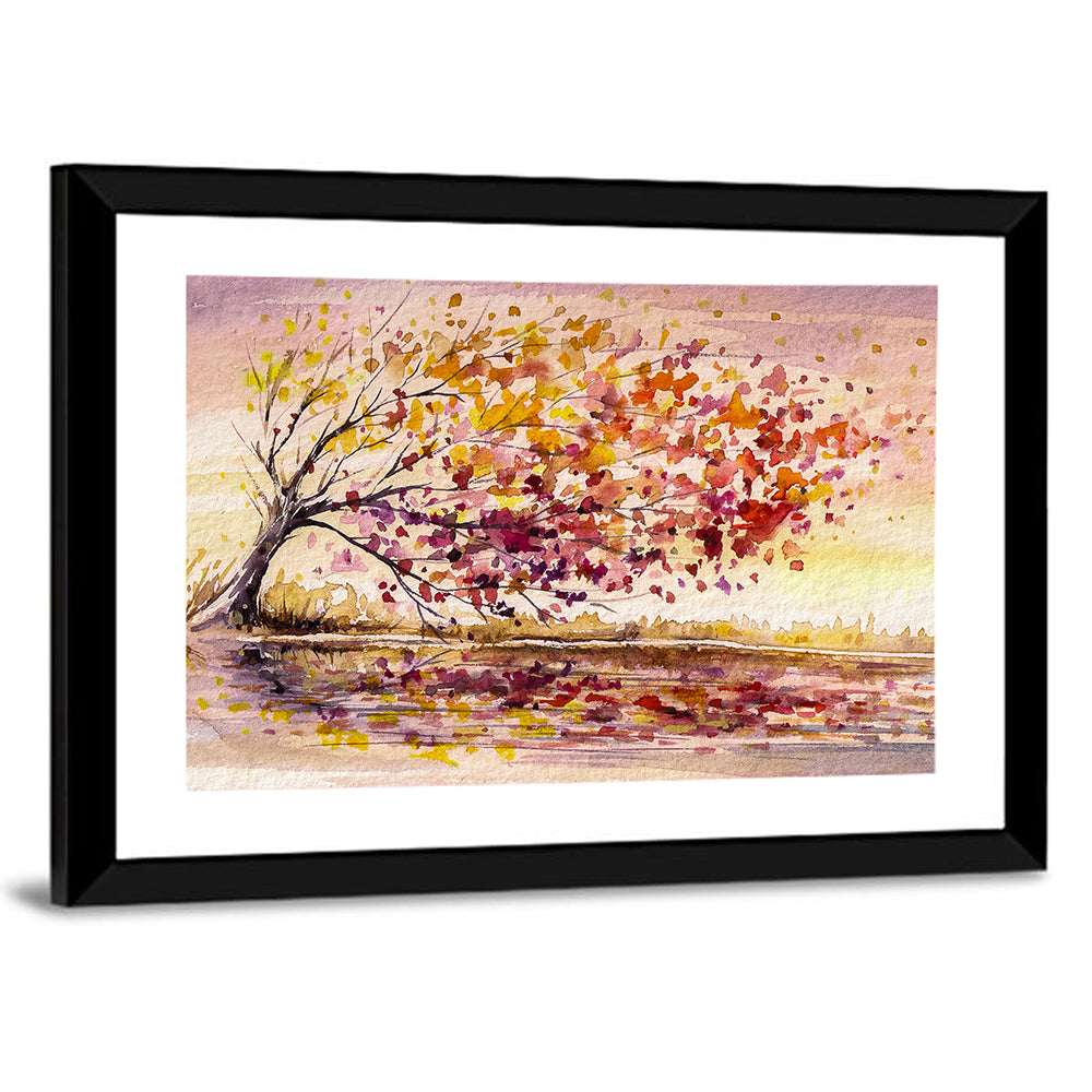 Windblown Autumn Tree Reflection Wall Art