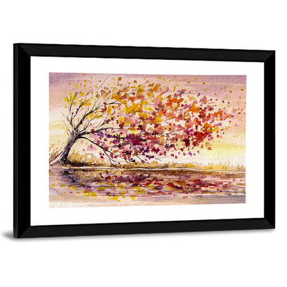 Windblown Autumn Tree Reflection Wall Art