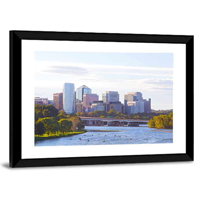 Rosslyn Skyline with Kayaks Wall Art as a framed print