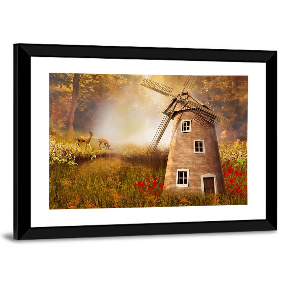 Autumn Windmill in Forest Clearing Wall Art
