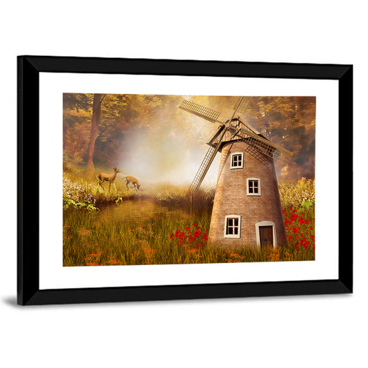 Autumn Windmill in Forest Clearing Wall Art