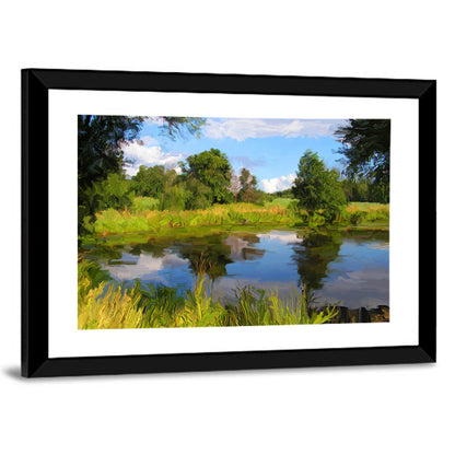 Blue Lake Reflection Illustration Wall Art