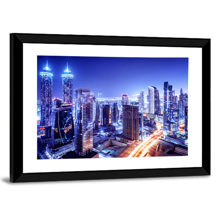 Downtown Dubai Night Skyline Wall Art