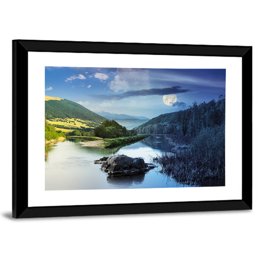 Moonlit Mountain River Wall Art