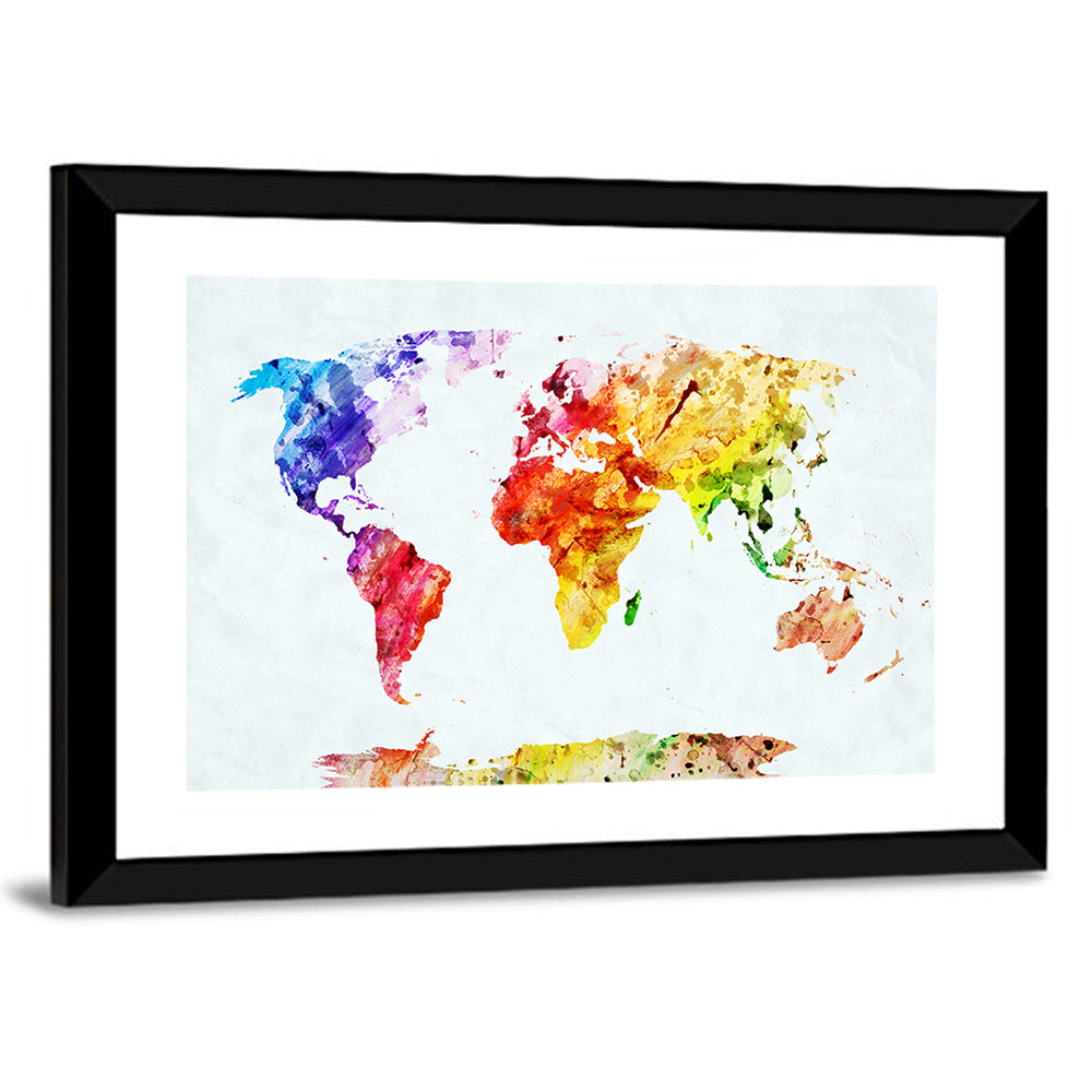 Abstract Watercolor World Map Wall Art