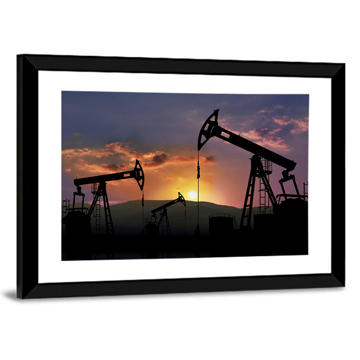 Sunset Oil Field with Pump Jacks Wall Art
