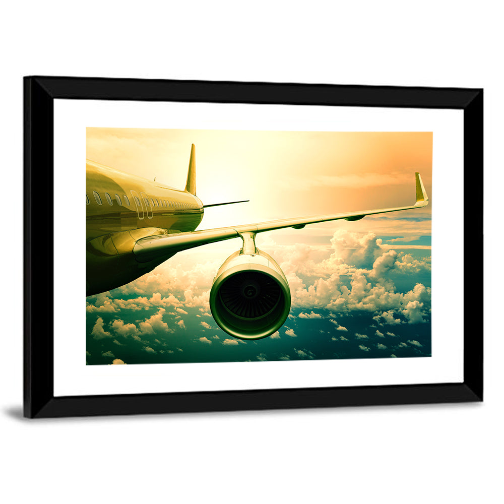Passenger Jet Wing at Sunset Wall Art