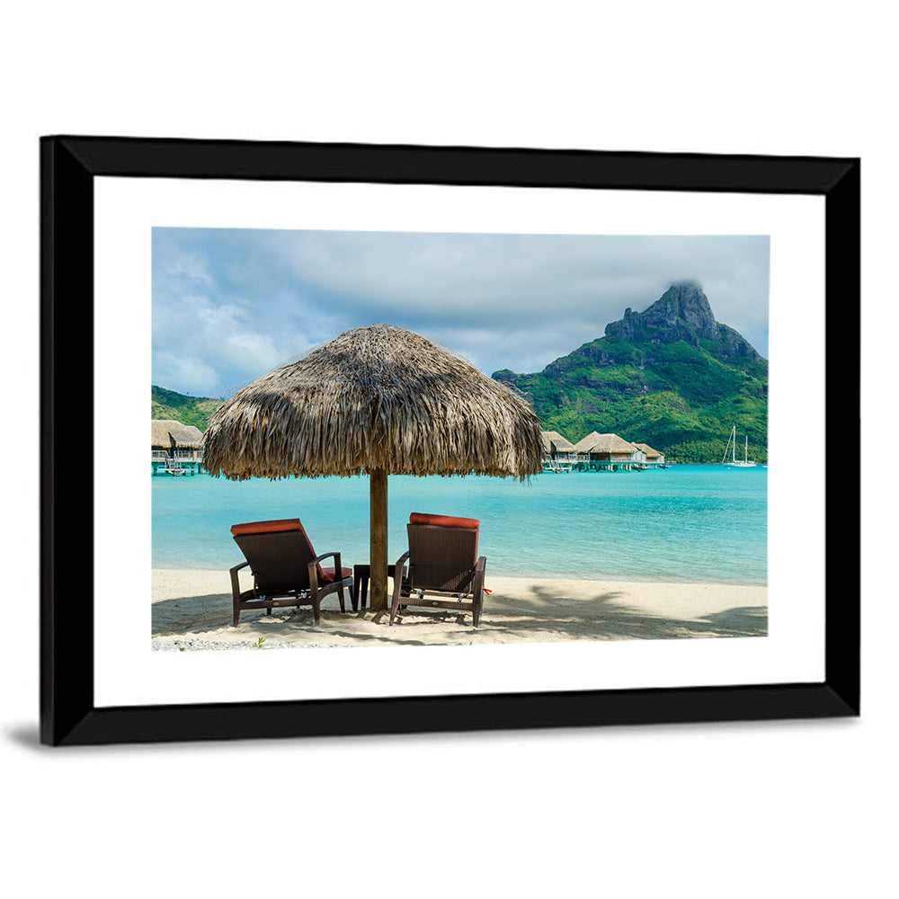 Bora Bora Lagoon with Thatched Umbrella Wall Art
