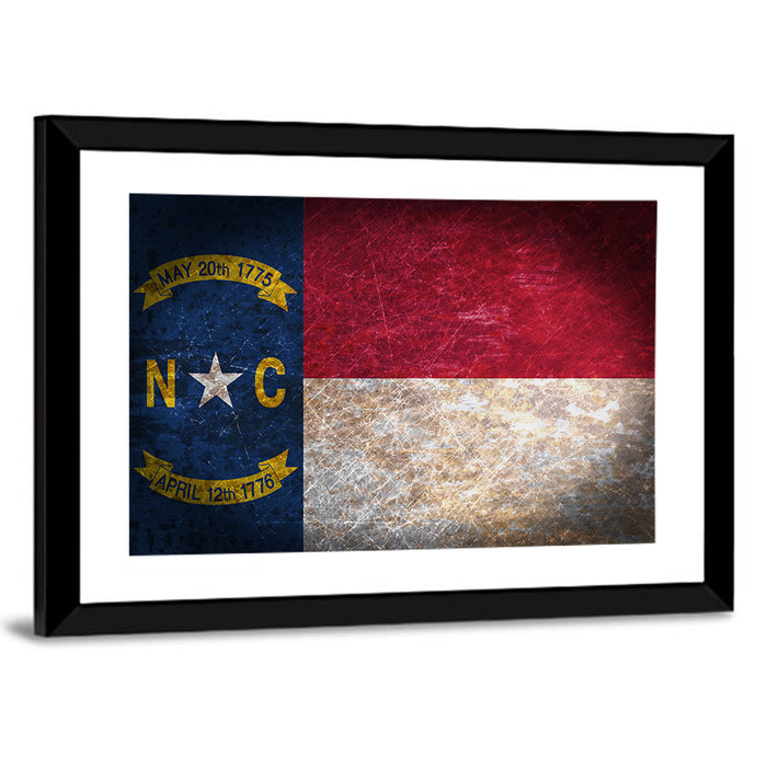 Vintage North Carolina State Flag Wall Art as a framed print