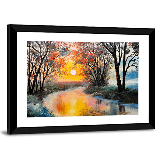 Golden Hour River Watercolor Wall Art