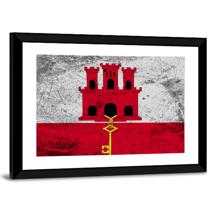 Gibraltar Flag with Castle and Key Wall Art as a framed print
