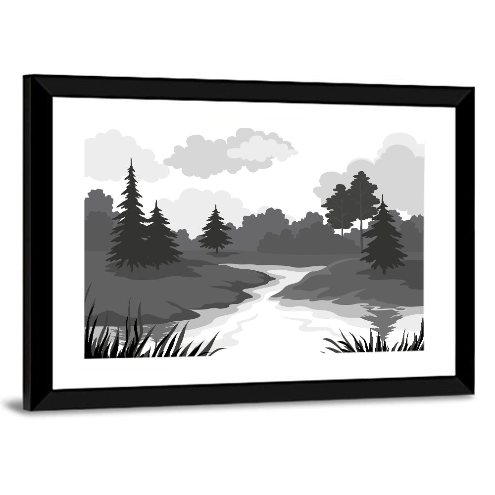 Winding River Silhouette Wall Art