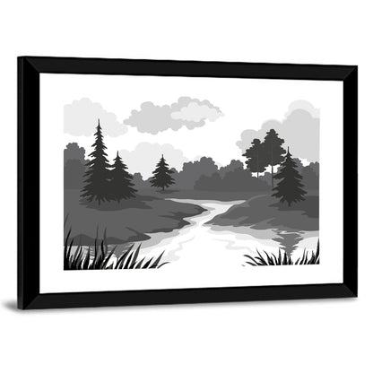 Winding River Silhouette Wall Art