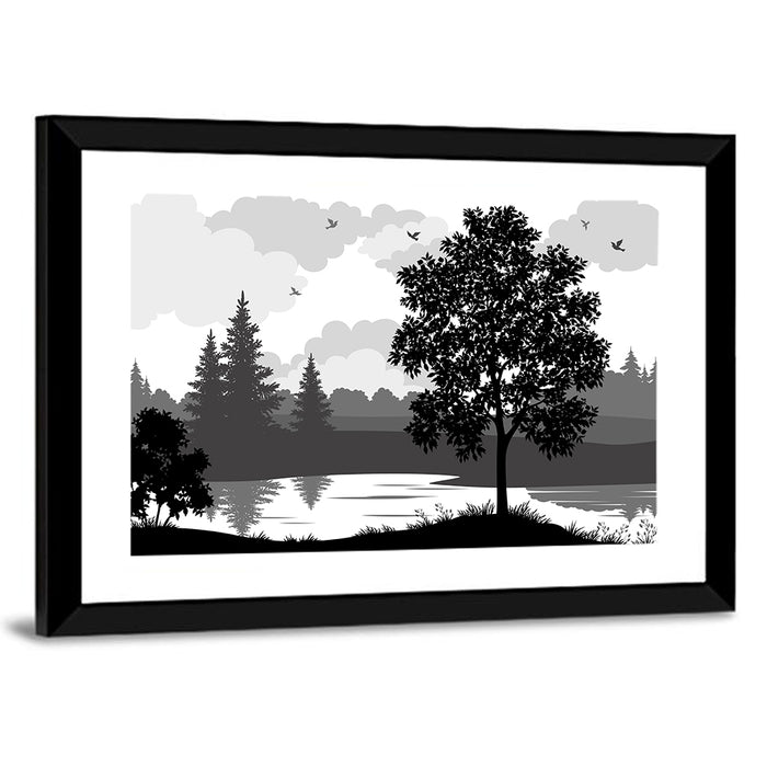 Lake Silhouette with Tree Wall Art as a framed print