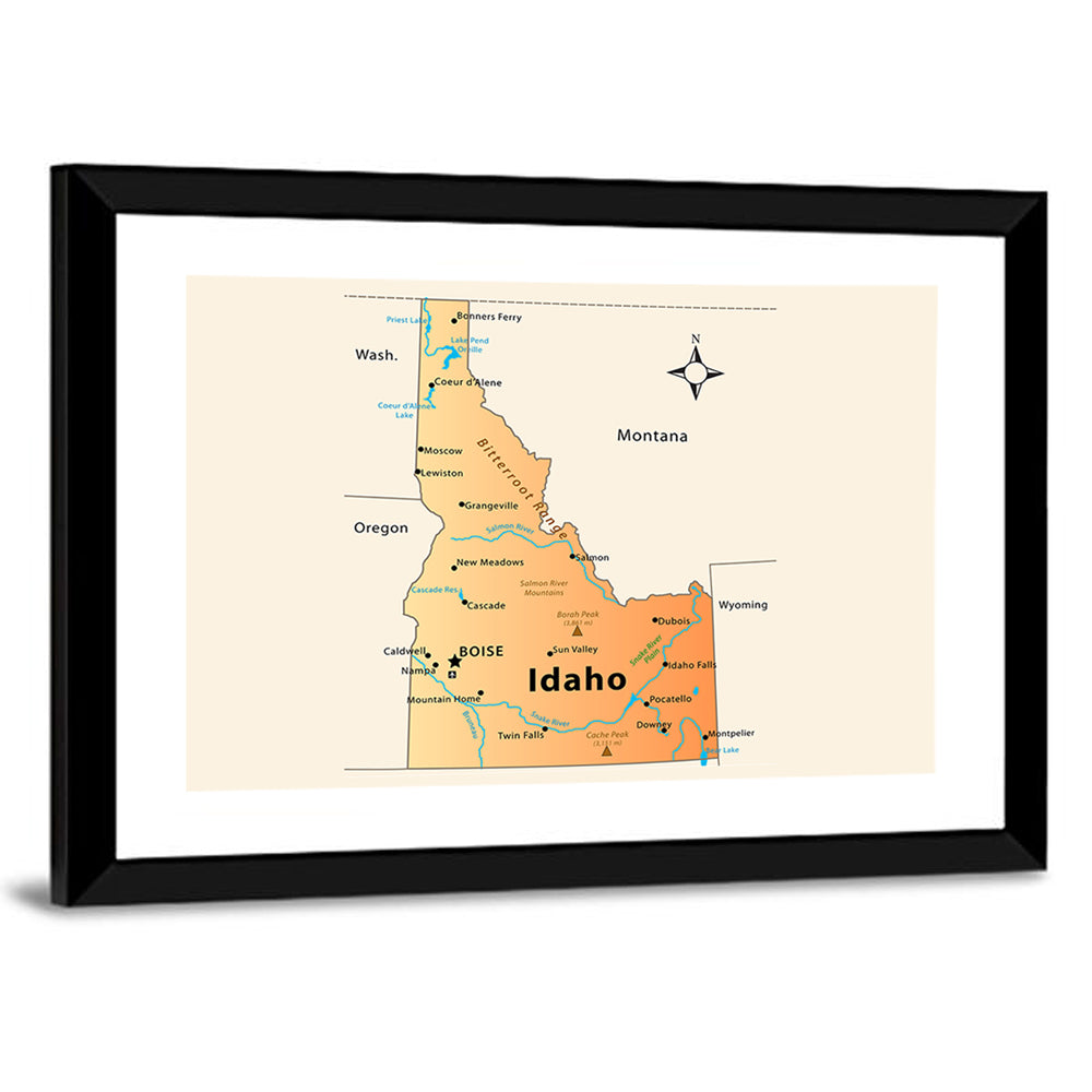 Idaho Cartographic Map Wall Art