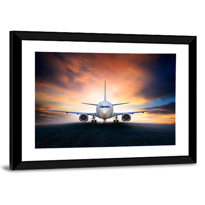 Centered Jet at Sunset Wall Art as a framed print