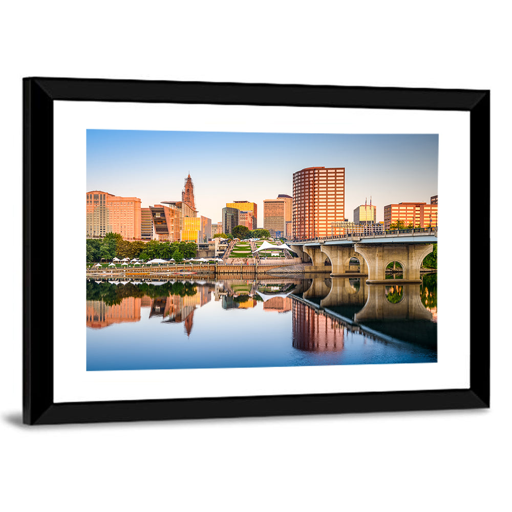 Hartford Skyline with River Reflection Wall Art