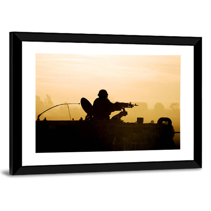 Army Soldier Silhouette at Sunset Wall Art as a framed print