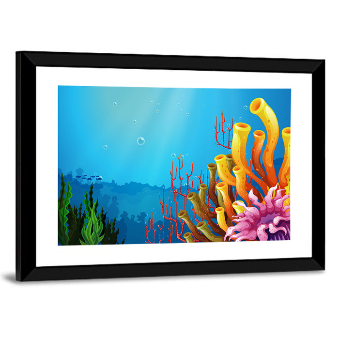 Undersea Coral Reef Illustration Wall Art as a framed print