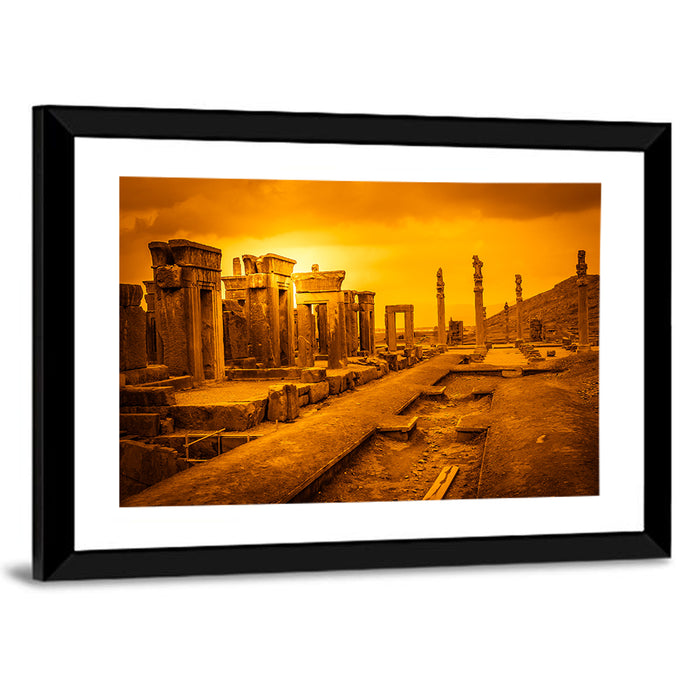 Persepolis Ruins at Golden Dusk Wall Art as a framed print