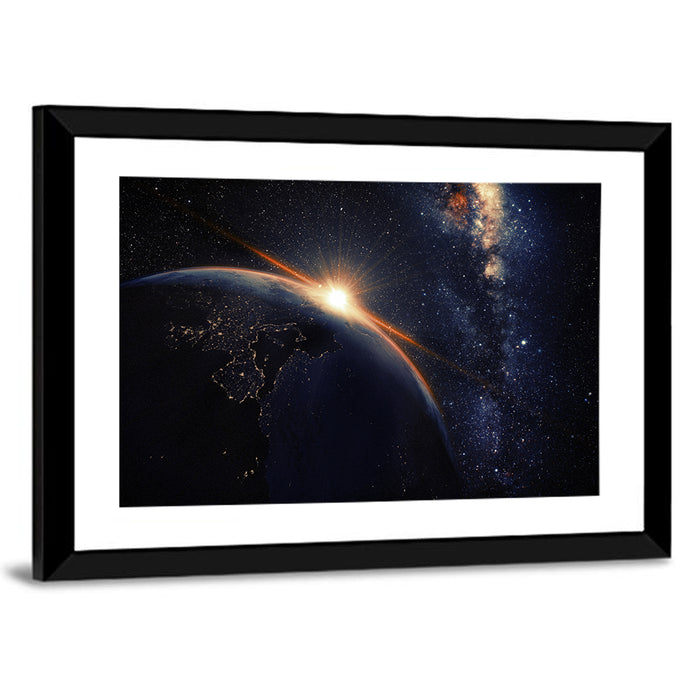 Sunrise Over Earth from Orbit Wall Art as a framed print