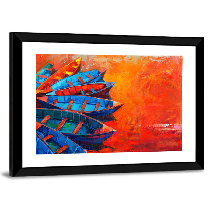 Harbor Boats at Sunset Wall Art as a framed print