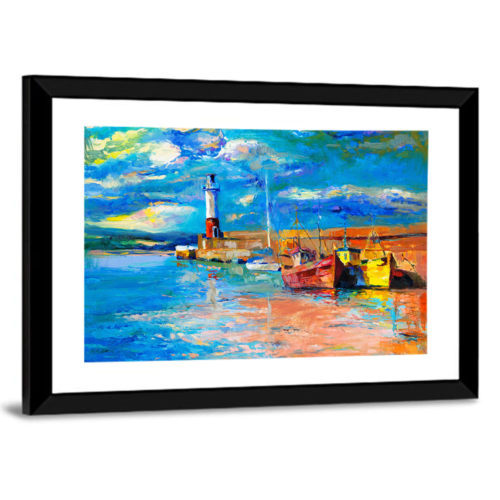 Lighthouse Harbor Sunset Wall Art