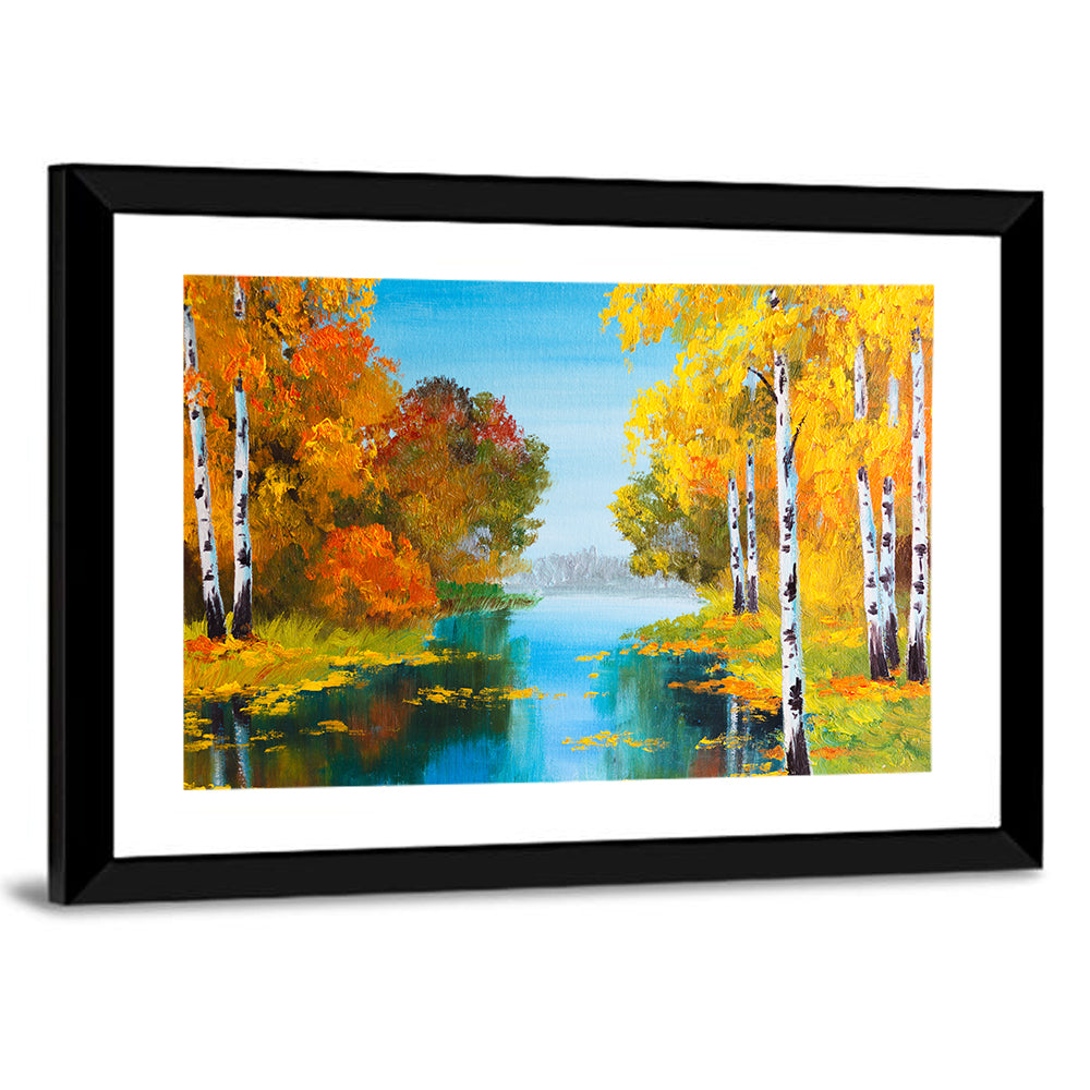 Autumn Birch River Reflection Wall Art