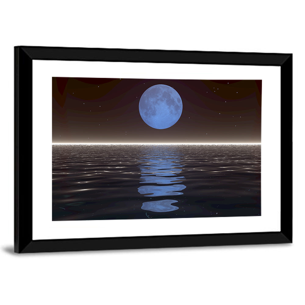 Surreal Moonset Over Reflective Sea Wall Art