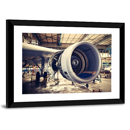 Open Jet Engine in Hangar Wall Art