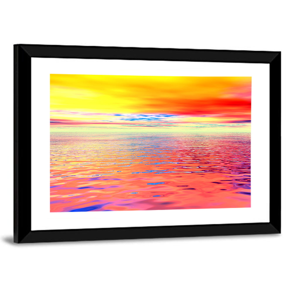 Surreal Ocean Sunset Illustration Wall Art