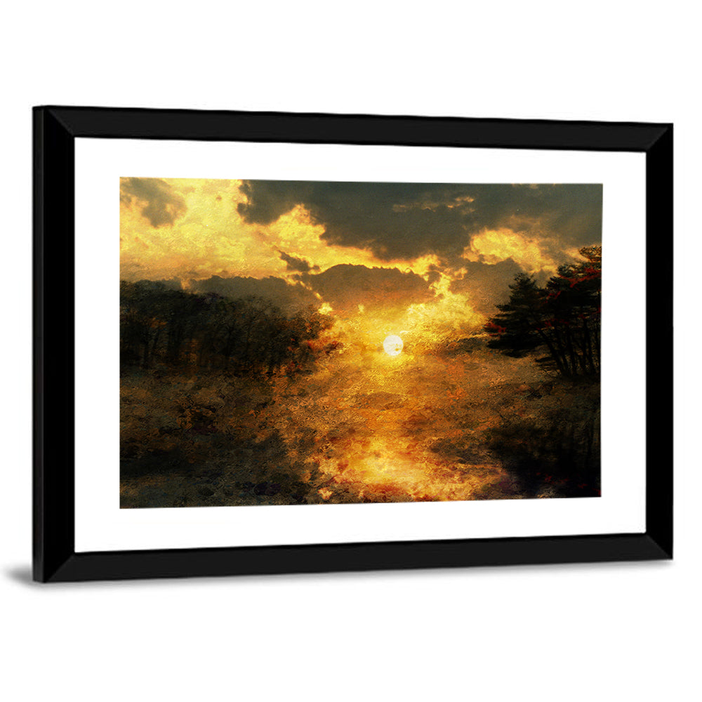 Golden Sunset Over Lake Wall Art