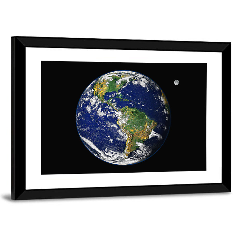 America from Space with Moon Wall Art