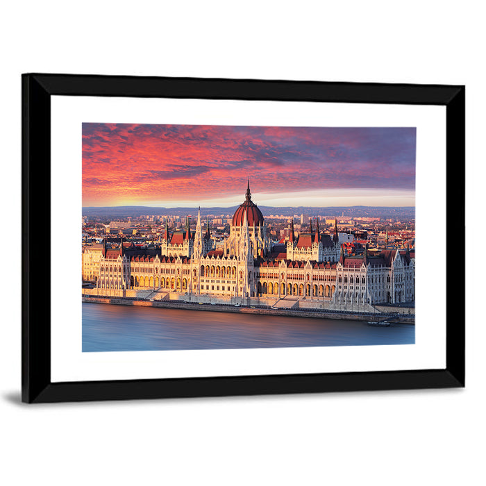 Hungarian Parliament at Dawn Wall Art as a framed print