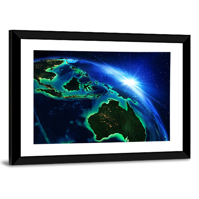 Australia and Indonesia from Space Wall Art as a framed print