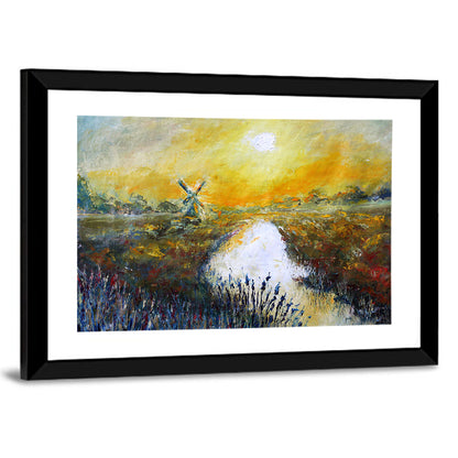Windmill at Sunrise Over River Wall Art