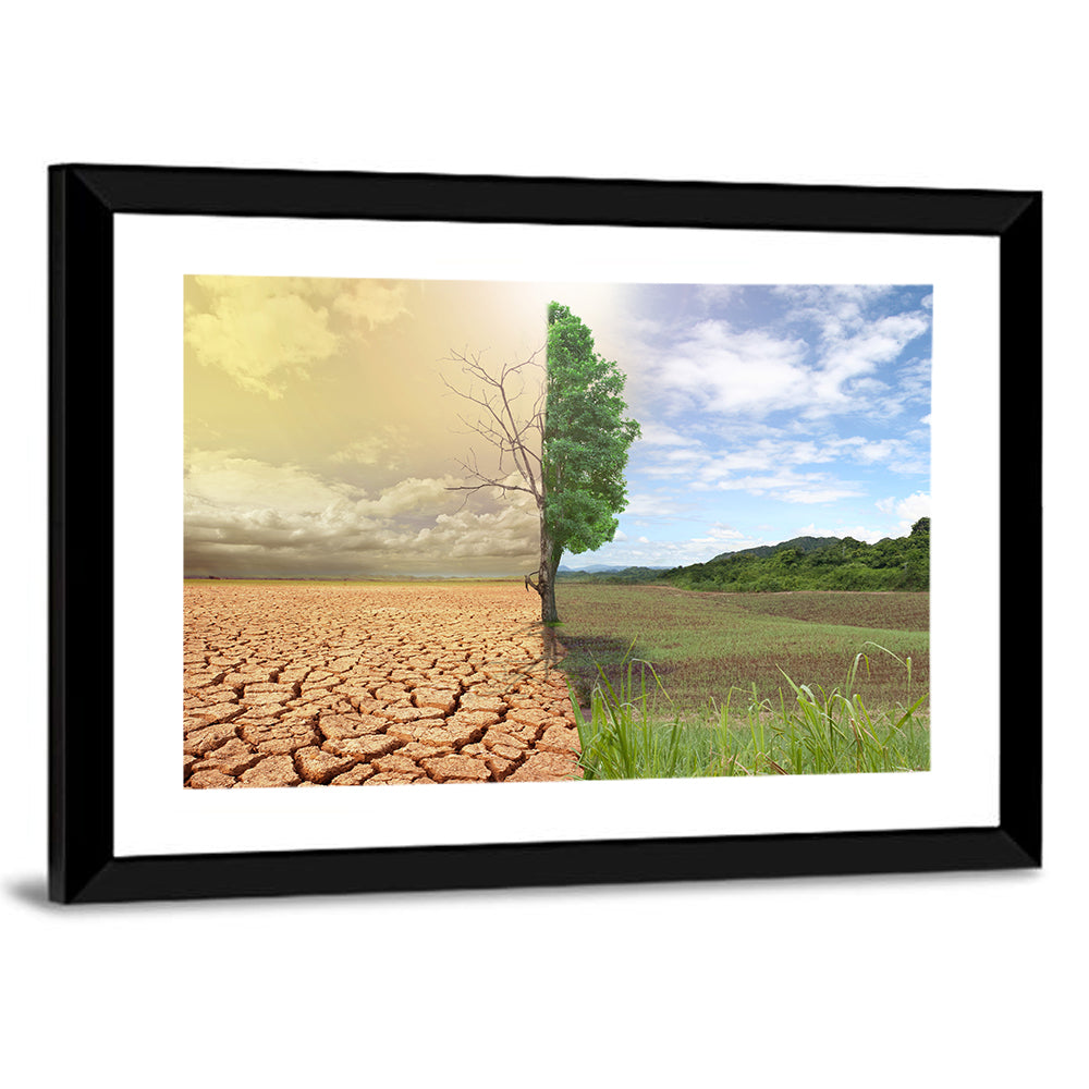 Split Landscape with Half-alive Tree Wall Art