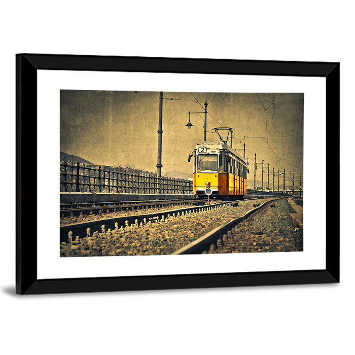 Yellow Tram No. 2 on Tracks Wall Art as a framed print